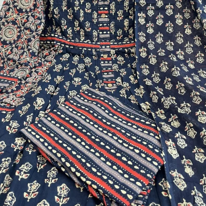 Elegant Hand-Block Printed Pure Cotton Suit Set with Dupatta