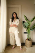 Beige Embroidery Cotton Co Ord Set