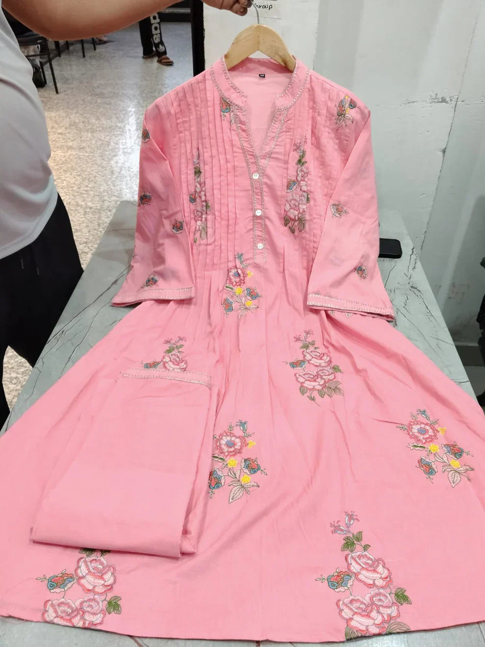 Pink  A-line mulmul cotton kurta set with a plazo